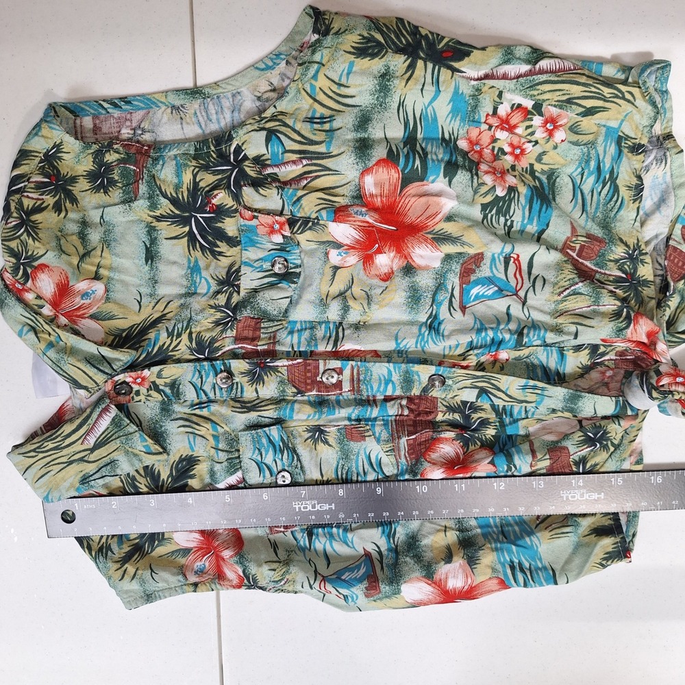 Vintage Newport News Tropical Hibiscus Tie Front Sleeveless Button Up Top S - Picture 12 of 14